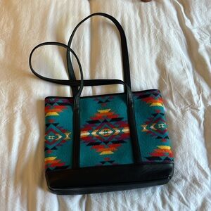 Pendleton Southwestern Patterned Tote Bag - Teal and Black